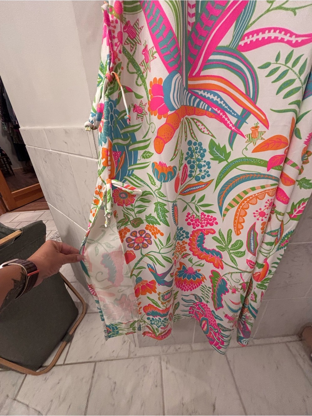 Gretchen Scott Designs Floral Tie-Side Maxi Dress in White, Pink, Green - Picture 5 of 7